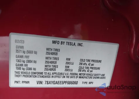 2023 Tesla Model Y Awd/Long Range Dual Motor All-Wheel Drive from USA, damaged, VIN 7SAYGAEE5PF686060